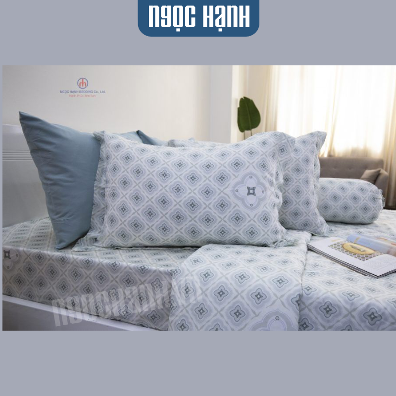  Bộ drap giường tencel lụa Caro Ô Vuông Hoa - Ngọc Hạnh Bedding 