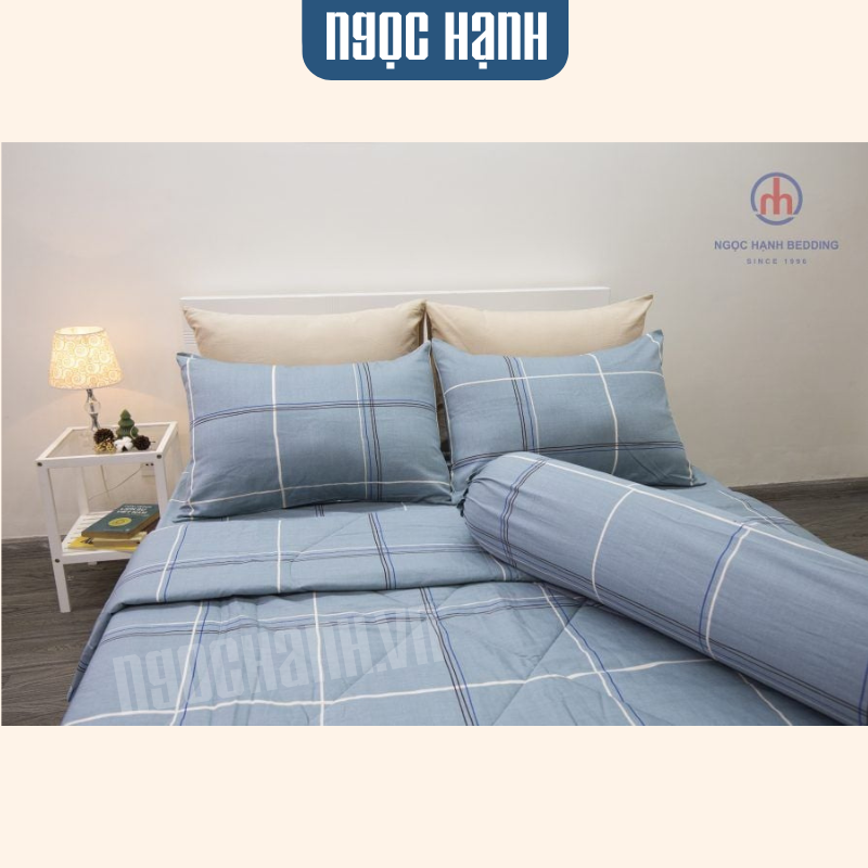  BỘ DRAP GIƯỜNG COTTON CM CARO XANH LÁ MẠ - NGỌC HẠNH BEDDING 