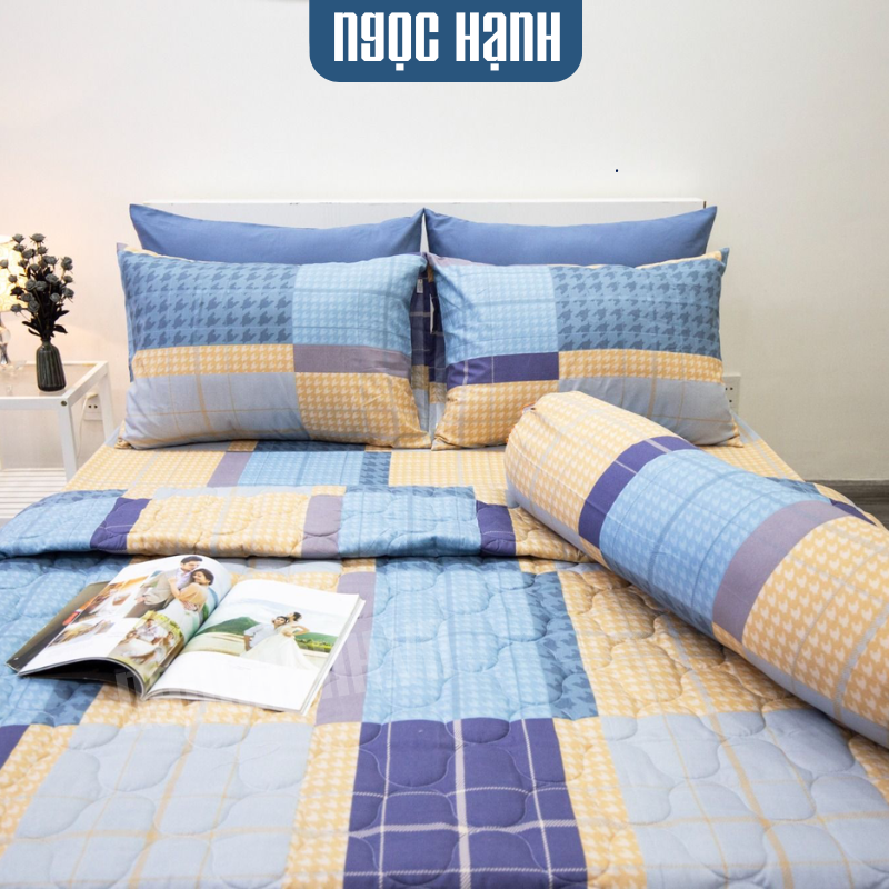  Bộ Drap Giường Microfiber Caro Xanh Tím - Ngọc Hạnh Bedding 