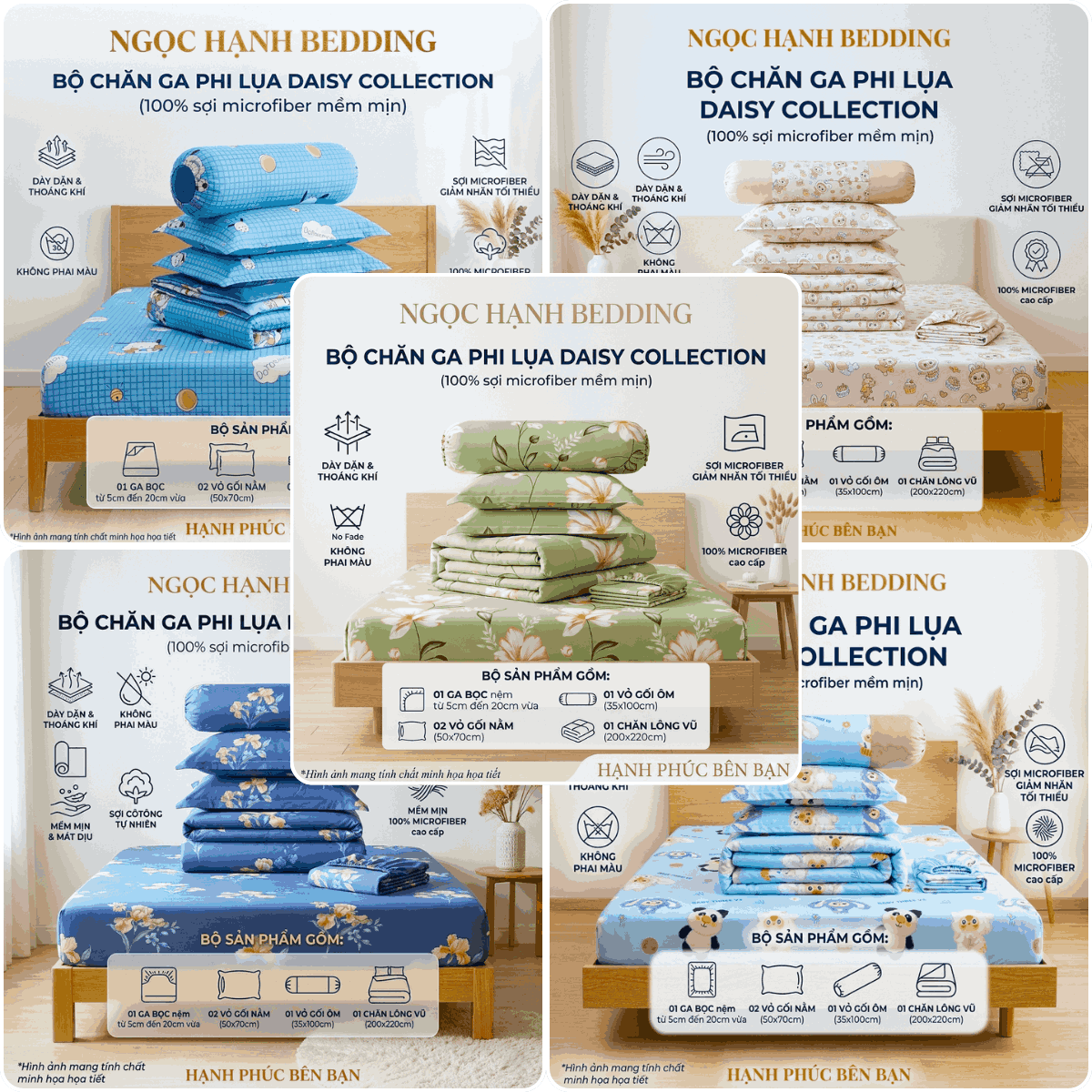  Bộ Ga Gối Phi Lụa Tencel Daisy thoáng mát, mềm mịn, nệm 5cm 10cm 15cm 20cm -  Ngọc Hạnh Bedding 