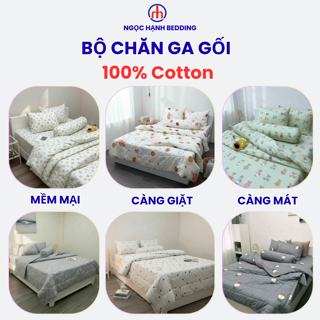  Bộ Chăn Ga Gối Cotton Họa Tiết Trái Cam nệm 20cm trở xuống - Ngọc Hạnh Bedding 