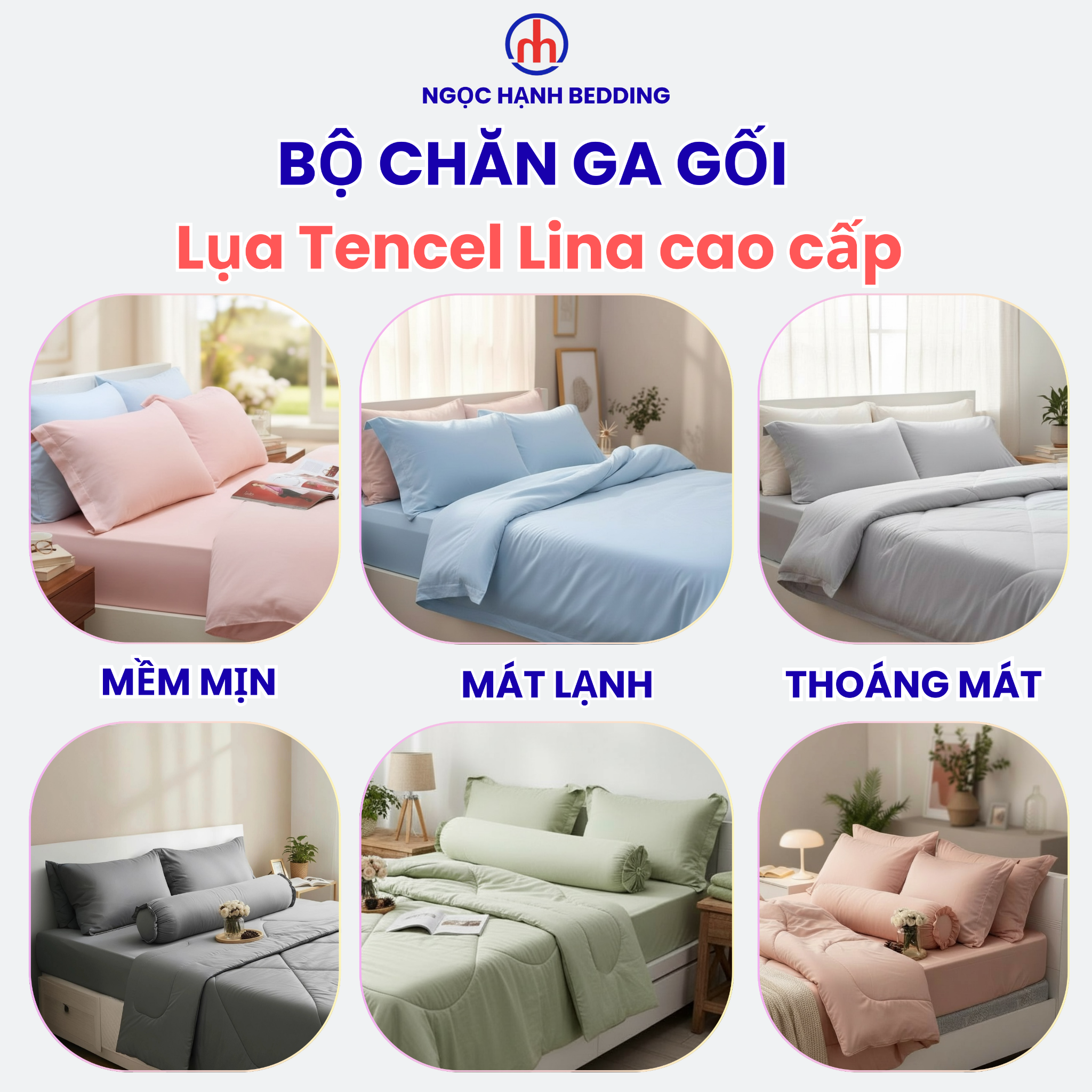  Bộ Chăn Ga Gối Lụa Tencel Lina Cao Cấp màu xanh LINA15 nệm 20cm trở xuống - Ngọc Hạnh Bedding 