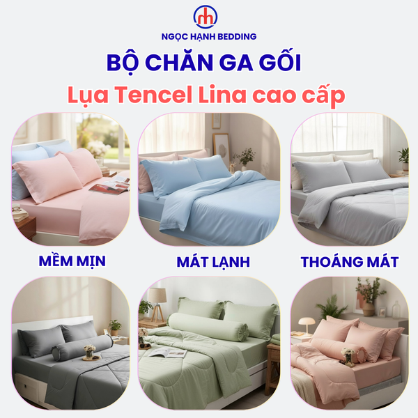  Bộ Chăn Ga Gối Lụa Tencel Lina Cao Cấp màu xám chì nệm 20cm trở xuống - Ngọc Hạnh Bedding 