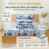  Bộ chăn ga gối LỤA TENCEL 60S họa tiết ô vuông loang loang, thoáng khí nệm 5 10 15 20cm - NGỌC HẠNH BEDDING 