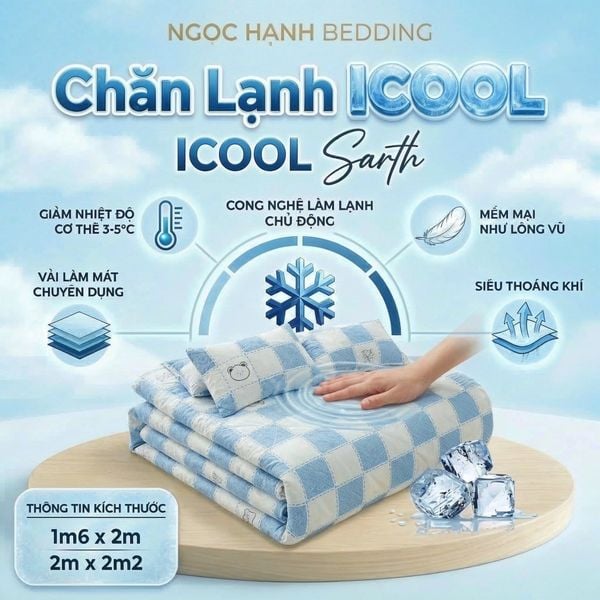  Chăn Lạnh ICOOL Ô VUÔNG XANH mềm mại, mát lạnh, thoáng khí - NGỌC HẠNH BEDDING 