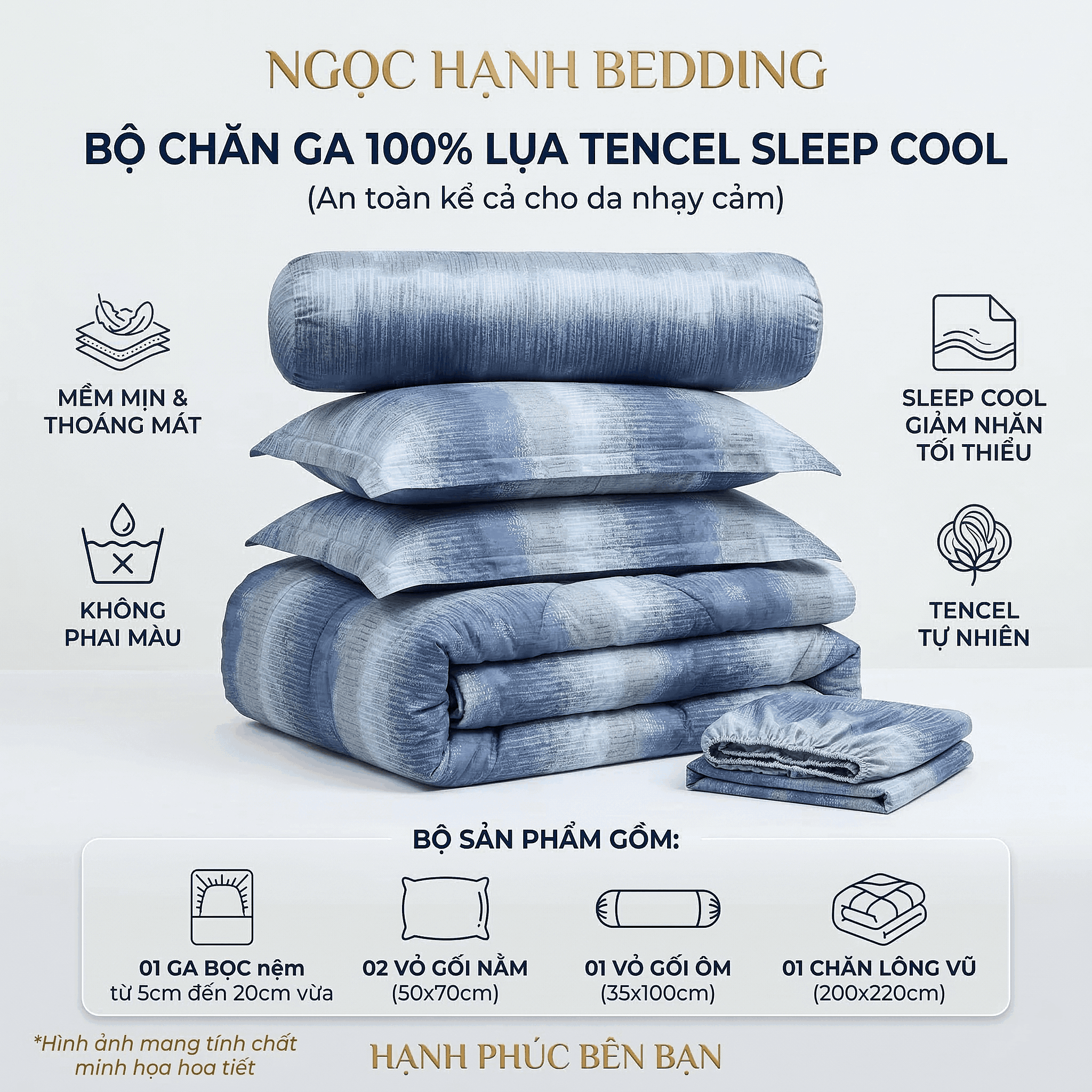  Bộ Chăn Ga Gối Lụa Tencel 40s SLeep Cool mát lạnh, mềm mịn nệm 5 10 15 20cm họa tiết HOA NỀN BE TIÊU - Ngọc Hạnh Bedding 