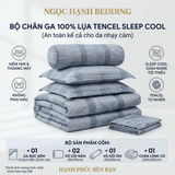  Bộ Chăn Ga Gối Lụa Tencel 40s SLeep Cool mát lạnh, mềm mịn nệm 5 10 15 20cm họa tiết LOANG VUÔNG XANH - Ngọc Hạnh Bedding 