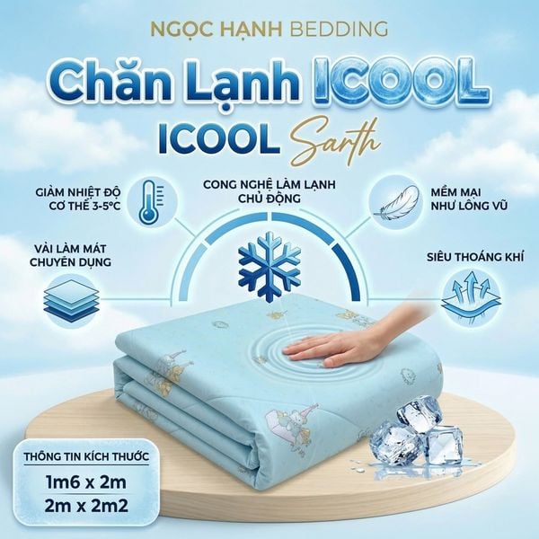  Chăn Lạnh ICOOL Gấu nền xanh da trời nhạt - Mát lạnh mùa hè - NGỌC HẠNH ICOOL 
