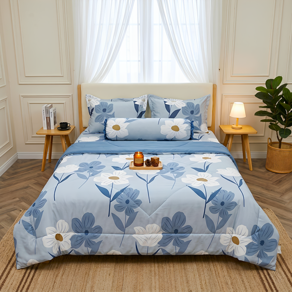  Bộ Ga Gối Phi Lụa Tencel Daisy thoáng mát, mềm mịn họa tiết HOA NỀN XANH DƯƠNG nệm 5cm 10cm 15cm 20cm -  Ngọc Hạnh Bedding 