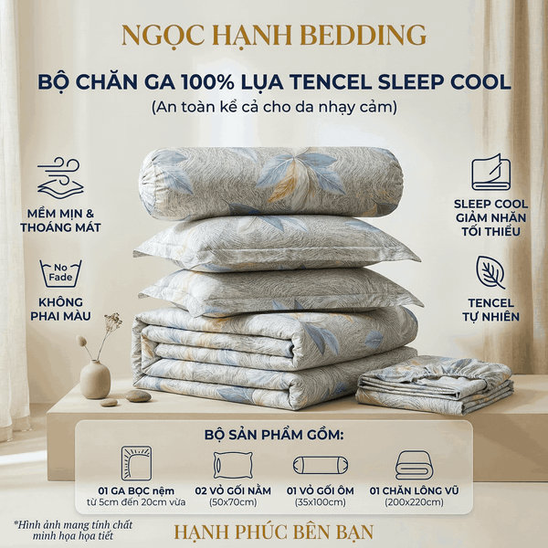  Bộ Chăn Ga Gối Lụa Tencel 40s SLeep Cool mát lạnh, mềm mịn nệm 5 10 15 20cm họa tiết HOA NỀN BE TIÊU - Ngọc Hạnh Bedding 