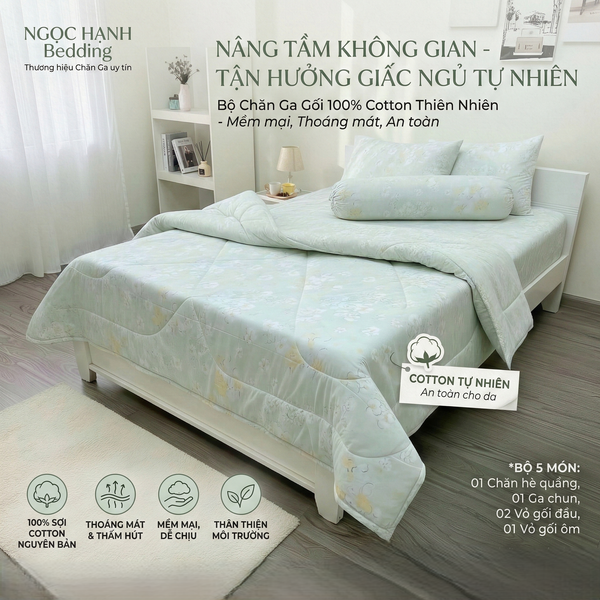  Bộ Chăn Ga Gối Cotton Họa Tiết Gấu Nền Xanh nệm 20cm trở xuống - Ngọc Hạnh Bedding 