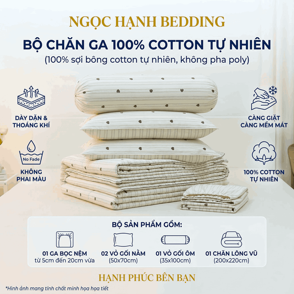  Bộ Chăn Ga Gối Cotton Họa Tiết Trái Tim Đen Nền Trắng nệm 20cm trở xuống - Ngọc Hạnh Bedding 