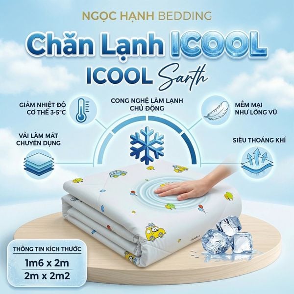  Chăn Lạnh ICOOL xe nhí nền trắng  - Mát lạnh mùa hè - NGỌC HẠNH ICOOL 