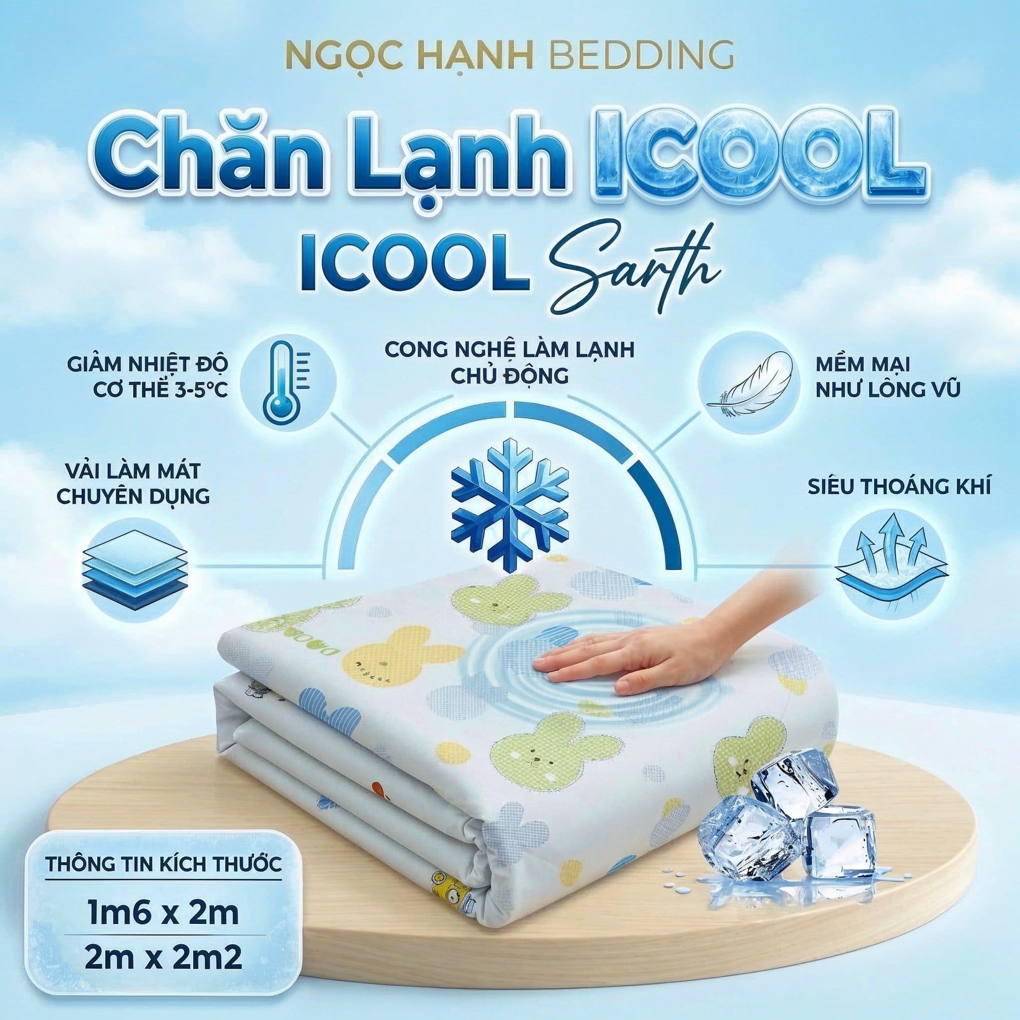  Chăn Lạnh ICOOL THỎ XANH THỎ VÀNG mềm mại, mát lạnh, thoáng khí - NGỌC HẠNH BEDDING 