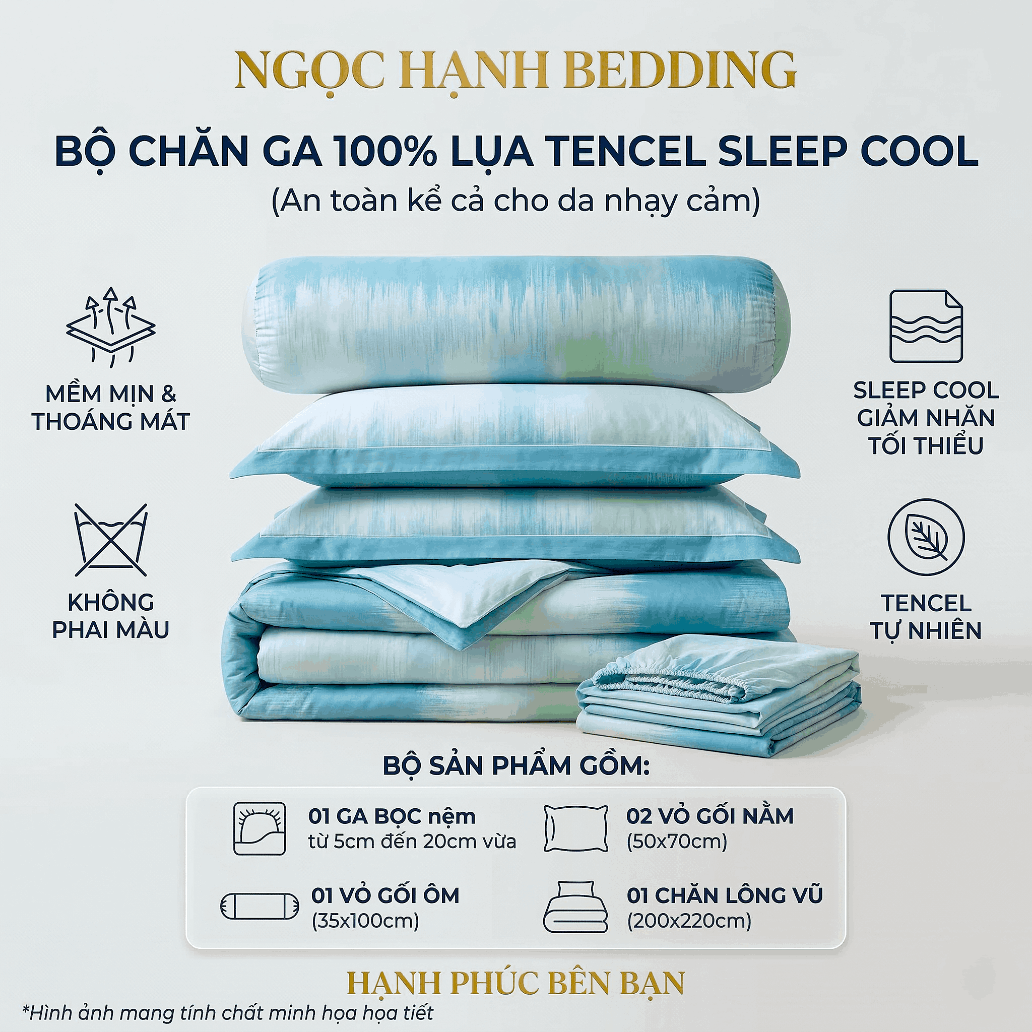  Bộ Chăn Ga Gối Lụa Tencel 40s SLeep Cool mát lạnh, mềm mịn nệm 5 10 15 20cm họa tiết HOA NỀN BE TIÊU - Ngọc Hạnh Bedding 