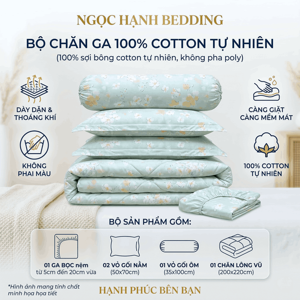  Bộ Chăn Ga Gối Cotton Họa Tiết Gấu Nền Xanh nệm 20cm trở xuống - Ngọc Hạnh Bedding 