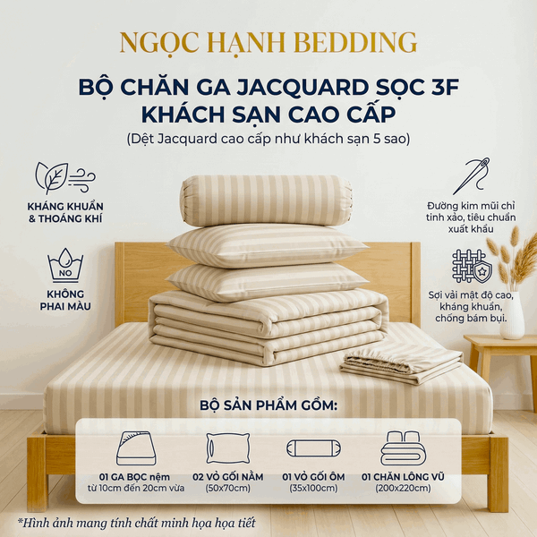  Bộ Ga Gối JACQUARD KHÁCH SẠN SỌC Mềm Mịn, Thoáng Khí, An Toàn Cho Da, dành cho nệm 5cm 10cm 15cm 20cm  -  Ngọc Hạnh Bedding 