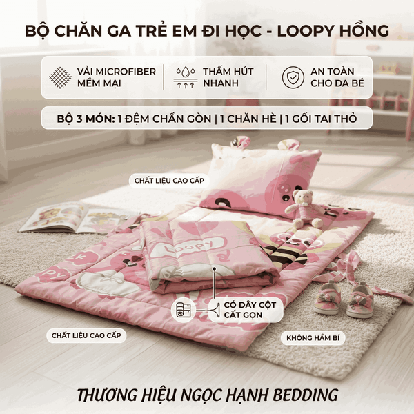  Bộ chăn ga gối cho bé đi học Phi lụa Microfiber thấm hút nhanh, mềm mại, thoáng khí - Ngọc Hạnh Bedding 