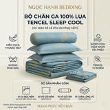  Bộ Chăn Ga Gối Lụa Tencel 40s SLeep Cool mát lạnh, mềm mịn nệm 5 10 15 20cm họa tiết LÁ VÀNG NỀN XANH - Ngọc Hạnh Bedding 