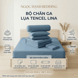  Bộ Chăn Ga Gối Lụa Tencel Lina Cao Cấp màu xanh LINA15 nệm 20cm trở xuống - Ngọc Hạnh Bedding 