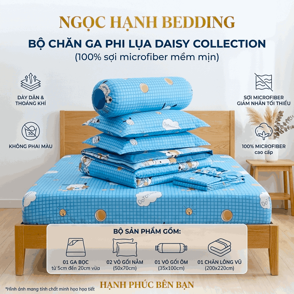  Bộ Ga Gối Phi Lụa Tencel Daisy thoáng mát, mềm mịn, nệm 5cm 10cm 15cm 20cm -  Ngọc Hạnh Bedding 