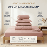  Bộ Chăn Ga Gối Lụa Tencel Lina Cao Cấp màu cam đào nệm 20cm trở xuống - Ngọc Hạnh Bedding 