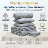  Bộ Chăn Ga Gối Cotton Họa Tiết Bông Nền Xám nệm 20cm trở xuống - Ngọc Hạnh Bedding 