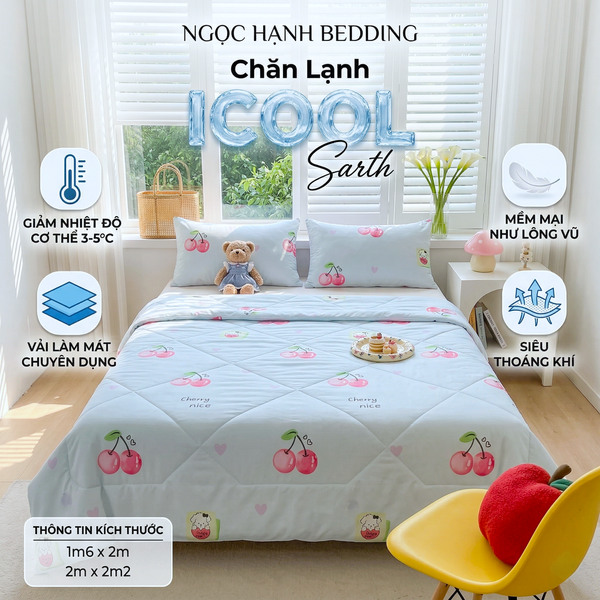  Chăn Lạnh ICOOL Cherry hồng nền trắng  - Mát lạnh mùa hè - NGỌC HẠNH ICOOL 