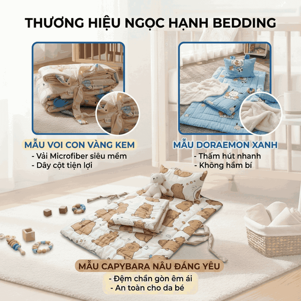  Bộ chăn ga gối cho bé đi học Phi lụa Microfiber thấm hút nhanh, mềm mại, thoáng khí - Ngọc Hạnh Bedding 