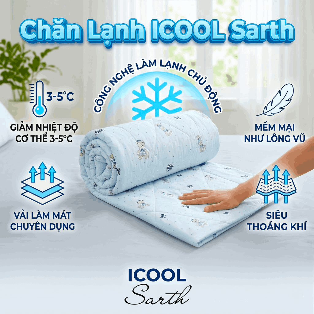  Chăn Lạnh ICOOL GẤU TYM NỀN XANH NHẠT mềm mại, mát lạnh, thoáng khí - NGỌC HẠNH BEDDING 