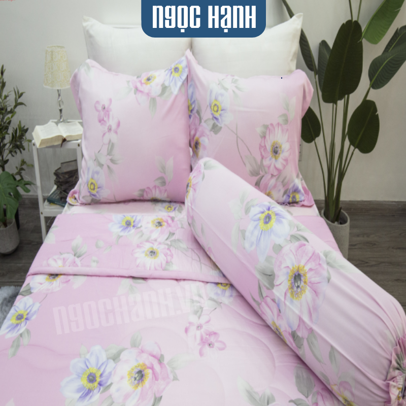  Bộ drap giường tencel lụa mẫu đơn hồng 