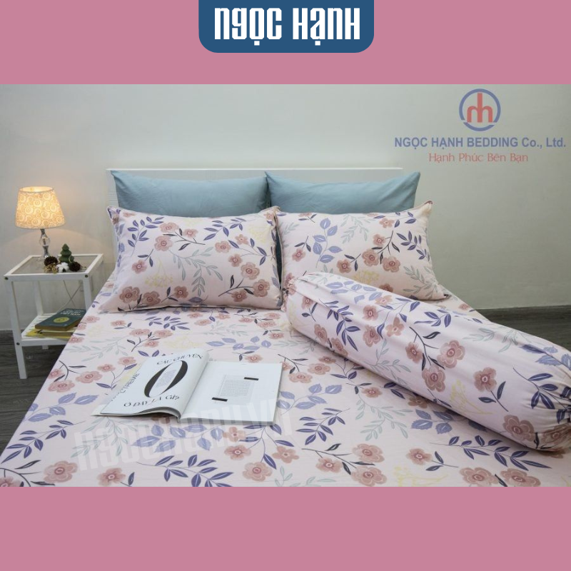  BỘ DRAP GIƯỜNG COTTON CM HỒNG HOA NHÍ - NGỌC HẠNH BEDDING 