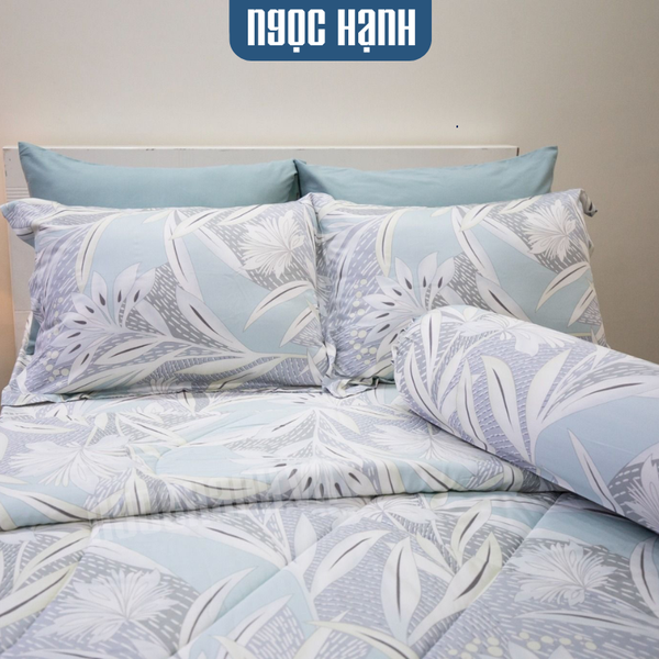 Bộ Drap Giường Tencel Lụa Hoa Trúc Xanh - Ngọc Hạnh Bedding