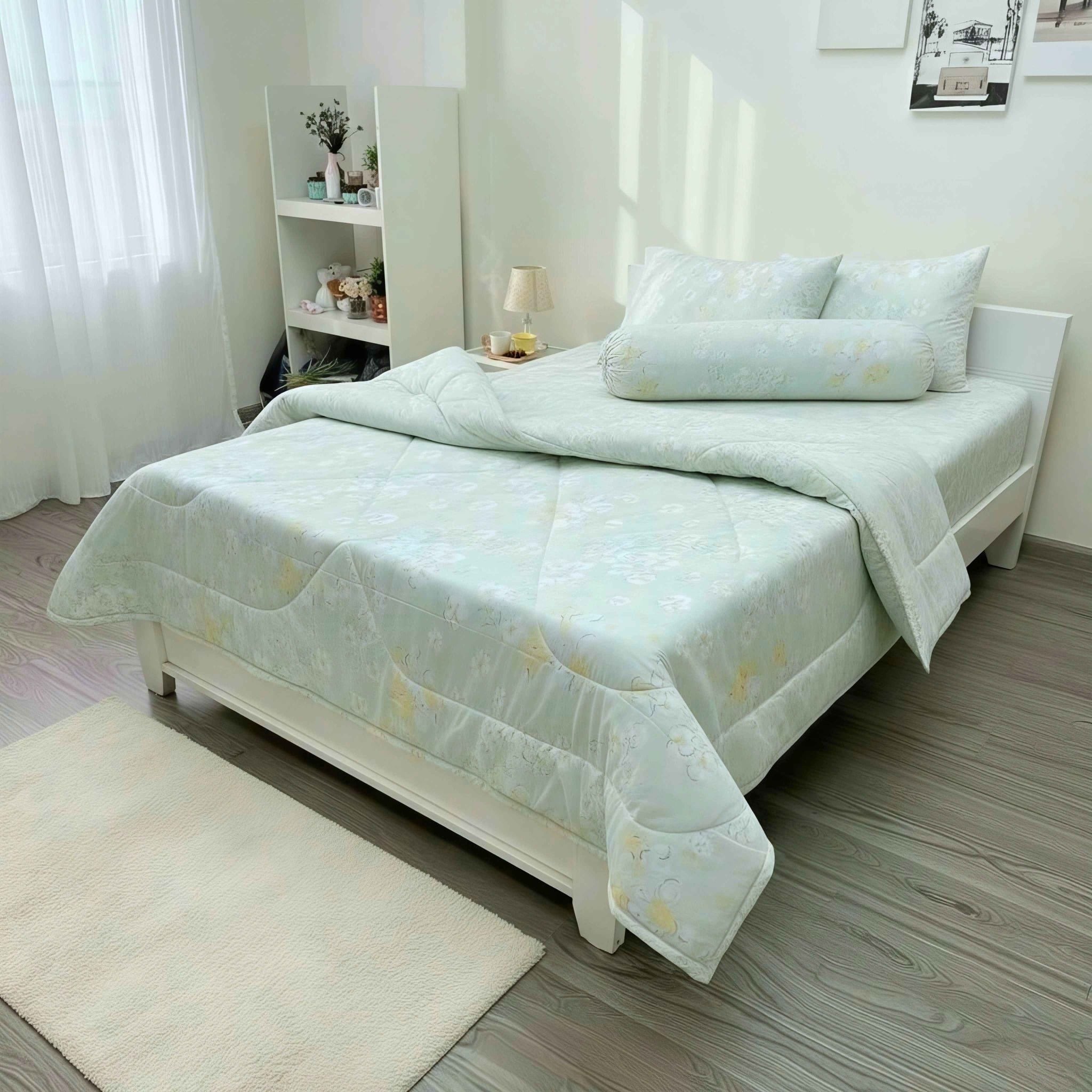  Bộ Chăn Ga Gối Cotton Họa Tiết Bông Nền Xám nệm 20cm trở xuống - Ngọc Hạnh Bedding 