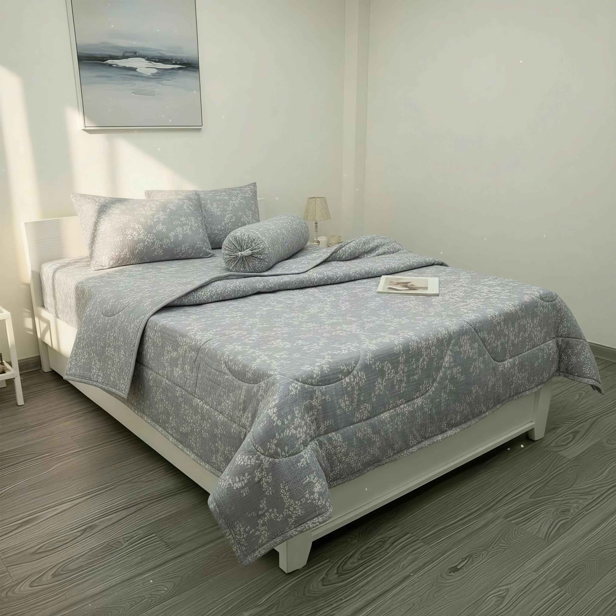  Bộ Chăn Ga Gối Cotton Họa Tiết Bông Nền kem nệm 20cm trở xuống - Ngọc Hạnh Bedding 