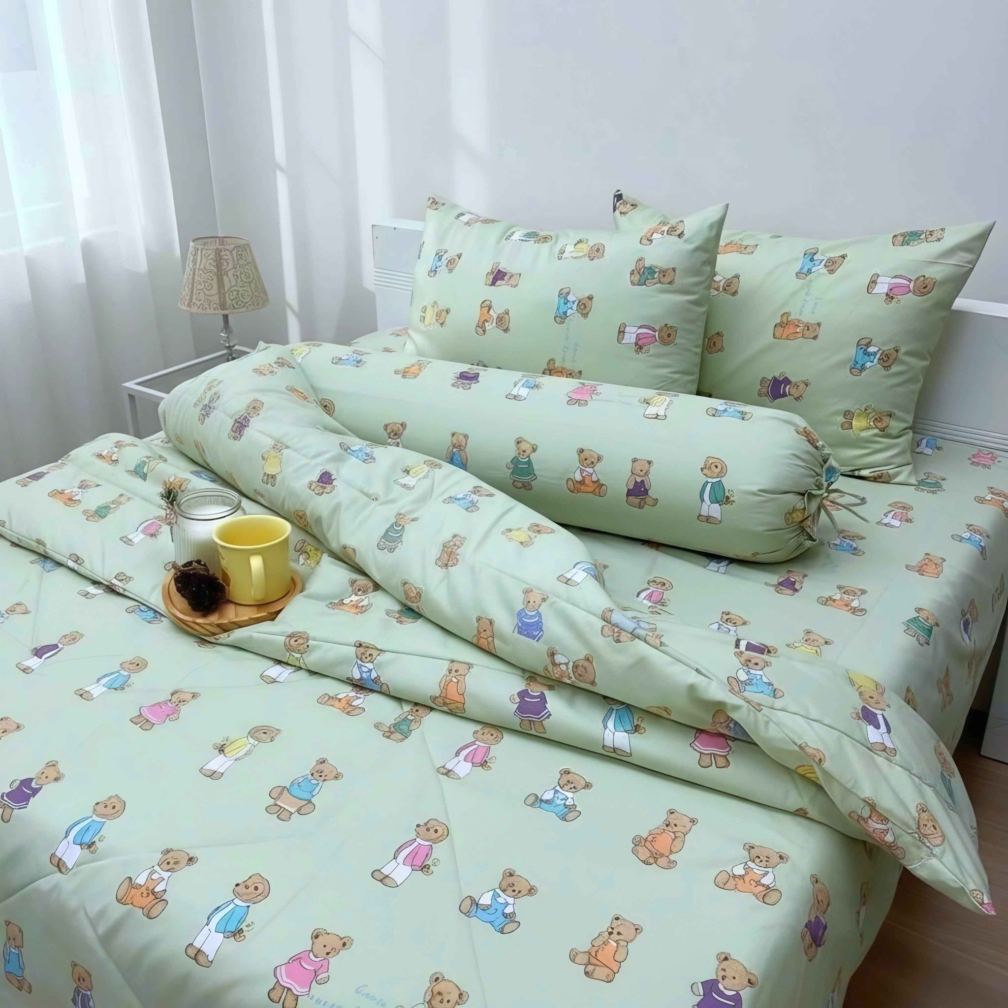  Bộ Chăn Ga Gối Cotton Họa Tiết Bông Nền kem nệm 20cm trở xuống - Ngọc Hạnh Bedding 