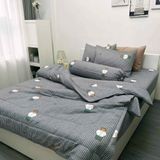  Bộ Chăn Ga Gối Cotton Họa Tiết Trái Tim Đen Nền Trắng nệm 20cm trở xuống - Ngọc Hạnh Bedding 