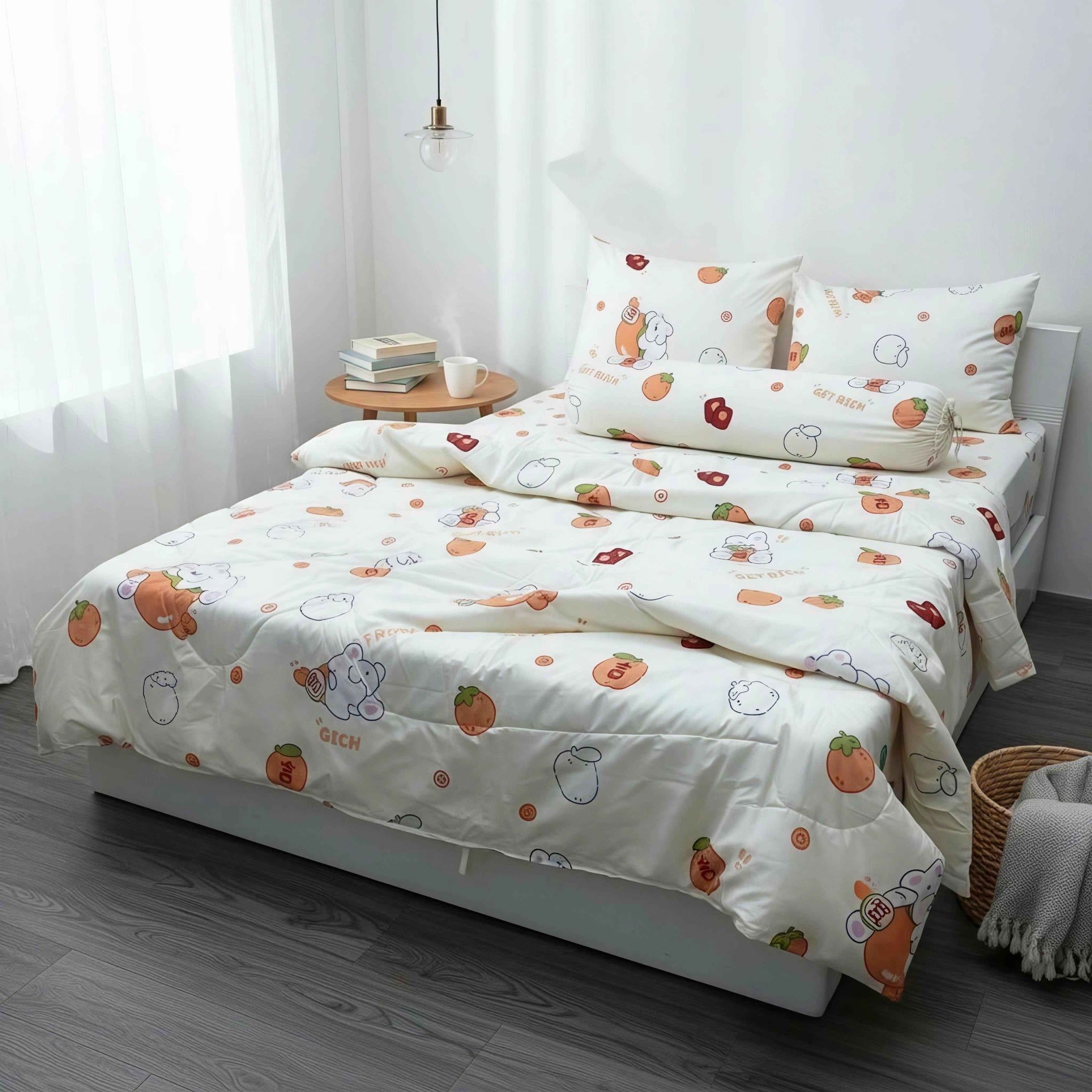  Bộ Chăn Ga Gối Cotton Họa Tiết Gấu Nâu Nền Xanh nệm 20cm trở xuống - Ngọc Hạnh Bedding 