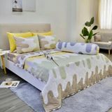  BỘ DRAP GIƯỜNG COTTON CM GỢN SÓNG XANH VÀNG nệm 5cm 10cm 15cm 20cm  - NGỌC HẠNH BEDDING 