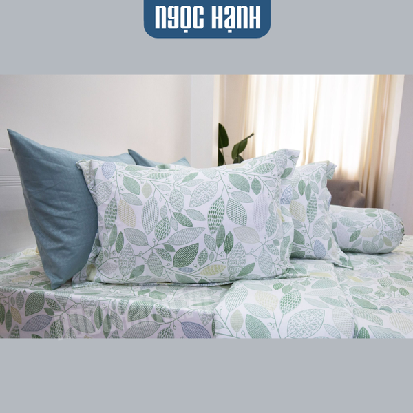 Bộ Drap Giường Tencel Lụa Lá Xanh Mint - Drap Giường Tencel Cao Cấp Ngọc Hạnh
