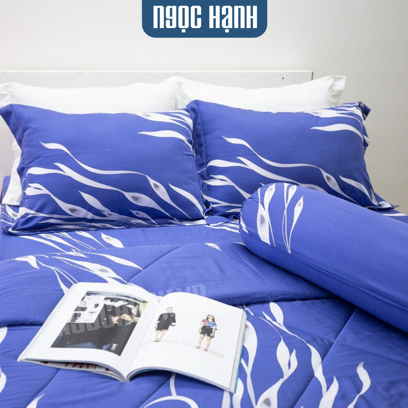  Bộ Drap Giường Tencel Lụa lông công xanh đậm - Drap Giường Tencel Ngọc Hạnh 