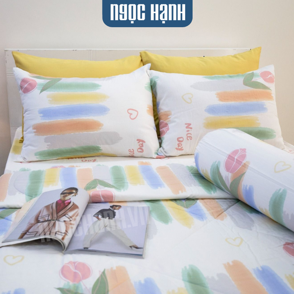 Bộ Drap Giường Cotton Loang Màu Ngũ Sắc – Ngọc Hạnh Bedding