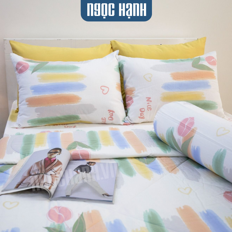  Bộ Drap Giường Cotton Loang Màu Ngũ Sắc – Ngọc Hạnh Bedding 