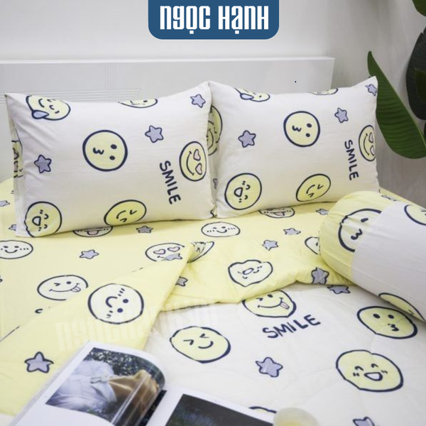 BỘ DRAP GIƯỜNG COTTON CM MẶT CƯỜI - NGỌC HẠNH BEDDING