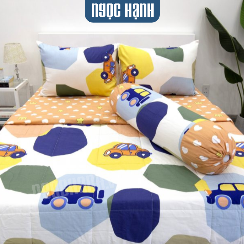  BỘ DRAP GIƯỜNG COTTON CM HOẠ TIẾT XE HƠI - NGỌC HẠNH BEDDING 