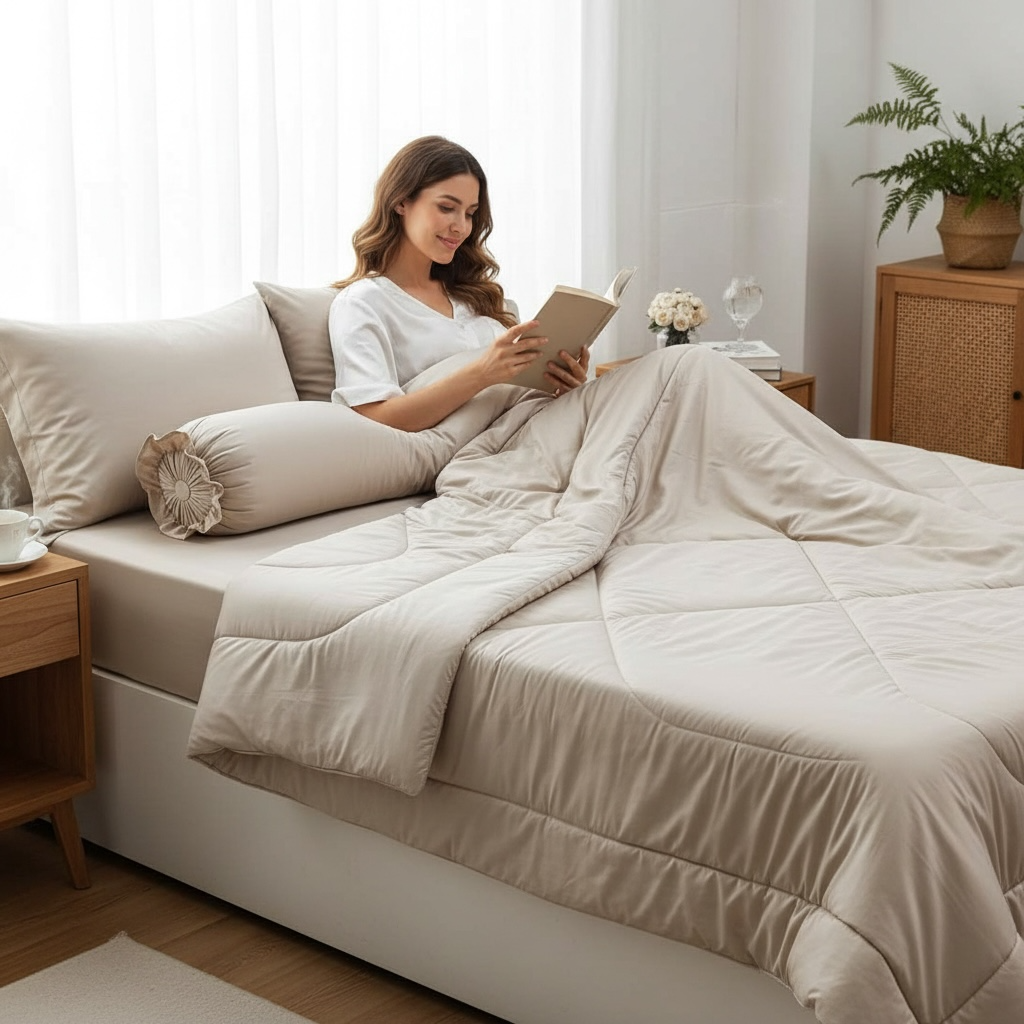  Bộ Chăn Ga Gối Lụa Tencel Lina Cao Cấp màu xám nhạt nệm 20cm trở xuống - Ngọc Hạnh Bedding 