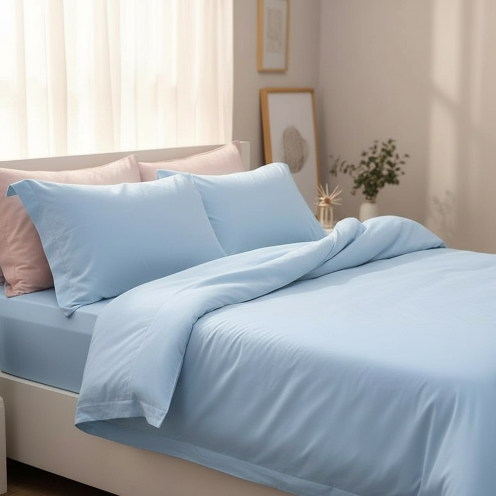  Bộ Chăn Ga Gối Lụa Tencel Lina Cao Cấp màu xanh LINA15 nệm 20cm trở xuống - Ngọc Hạnh Bedding 