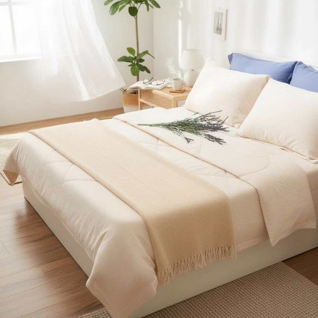  Bộ Chăn Ga Gối Lụa Tencel Lina Cao Cấp màu kem nệm 20cm trở xuống - Ngọc Hạnh Bedding 