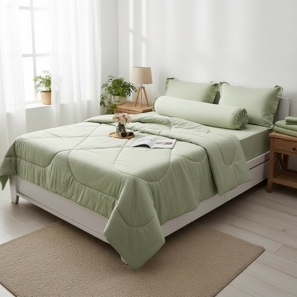  Bộ Chăn Ga Gối Lụa Tencel Lina Cao Cấp màu xanh bơ nệm 20cm trở xuống - Ngọc Hạnh Bedding 