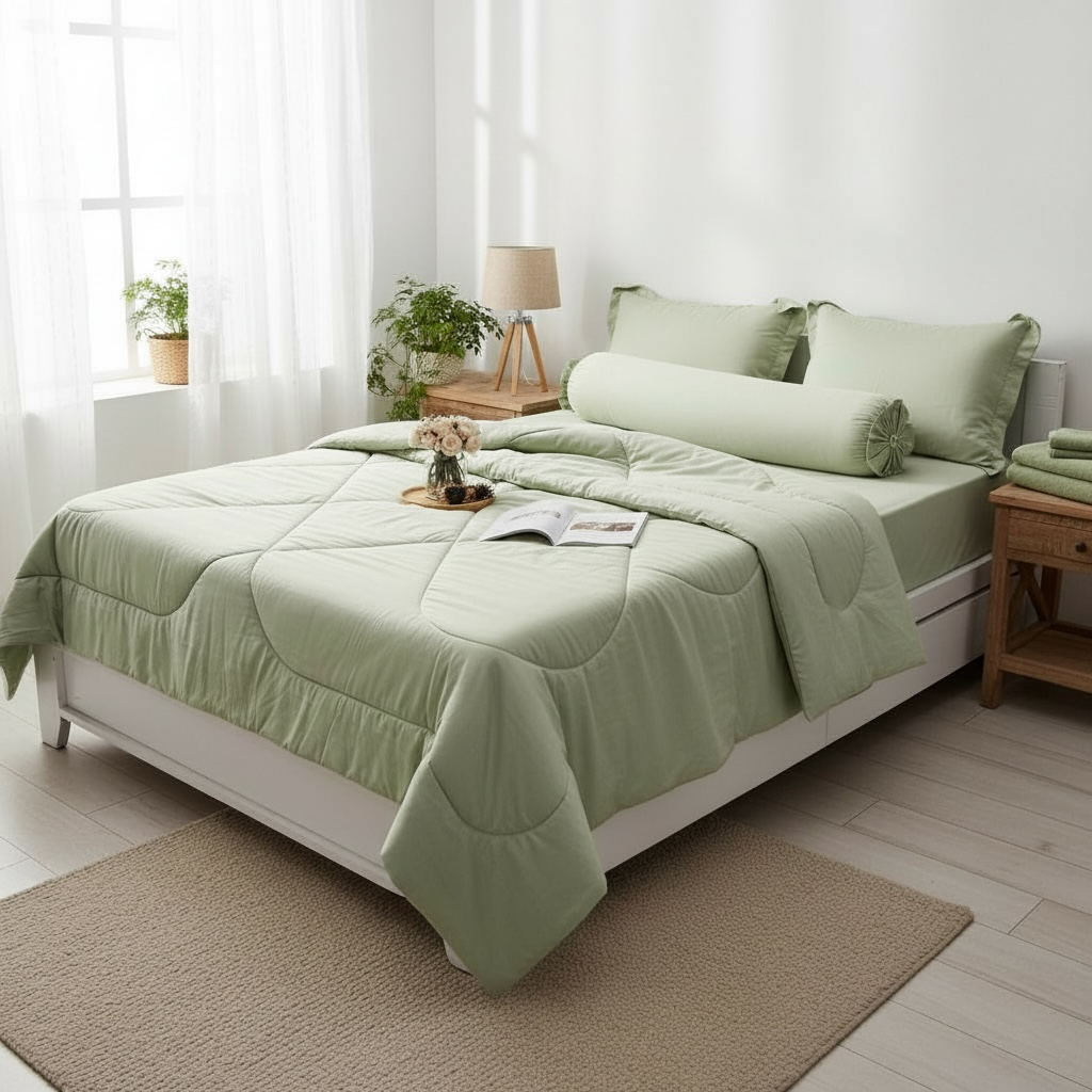  Bộ Chăn Ga Gối Lụa Tencel Lina Cao Cấp màu xanh bơ nệm 20cm trở xuống - Ngọc Hạnh Bedding 
